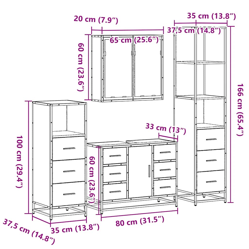 vidaXL 4 Piece Bathroom Furniture Set Brown Oak Engineered Wood