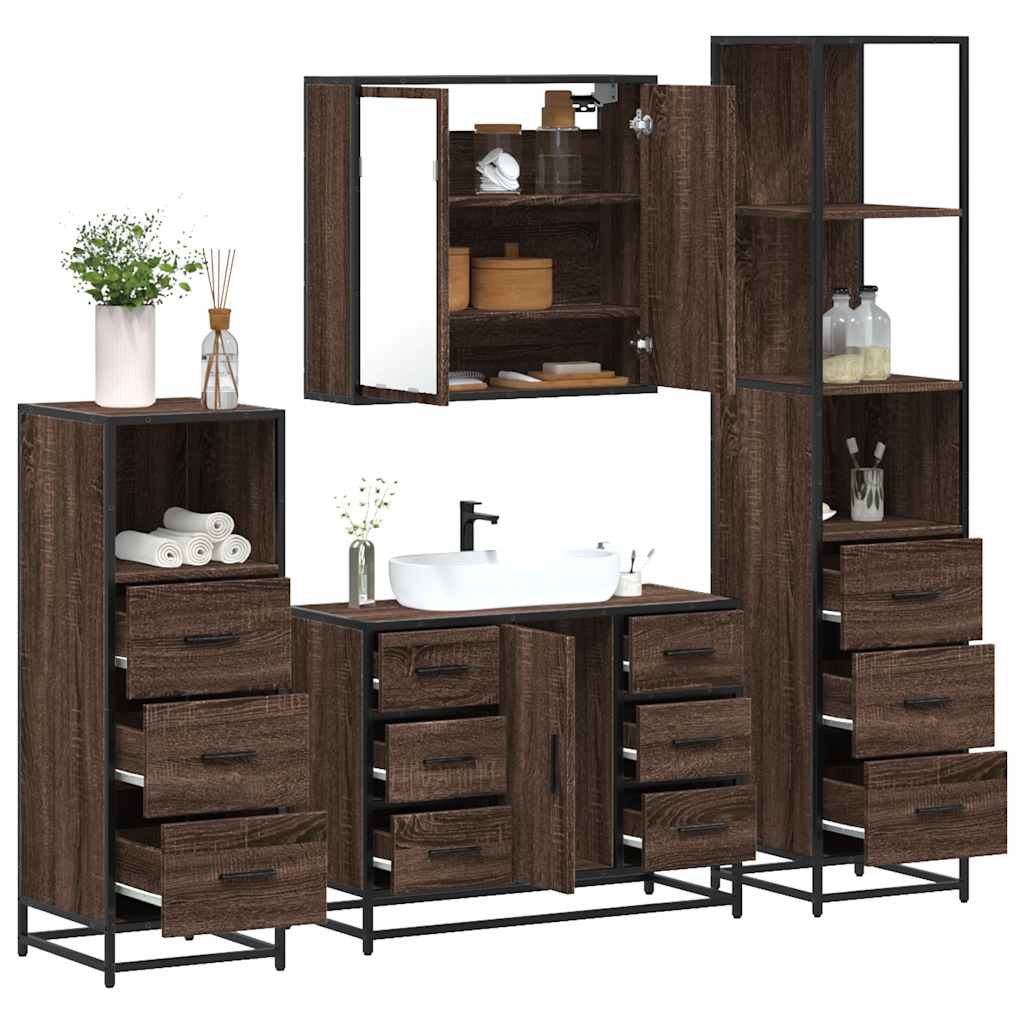 vidaXL 4 Piece Bathroom Furniture Set Brown Oak Engineered Wood