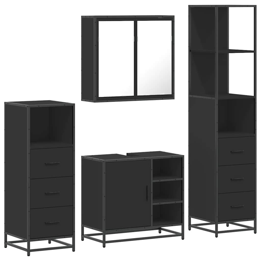 vidaXL 4 Piece Bathroom Furniture Set Black Engineered Wood