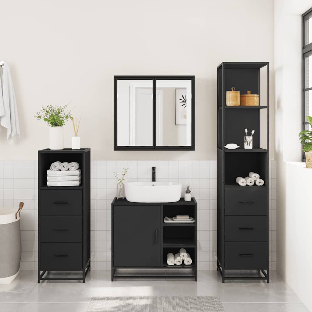 vidaXL 4 Piece Bathroom Furniture Set Black Engineered Wood