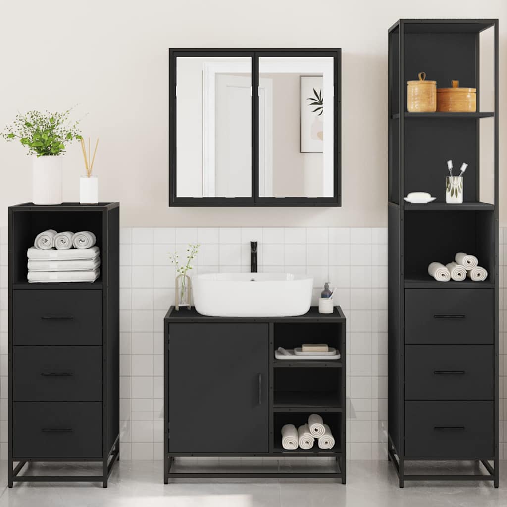 vidaXL 4 Piece Bathroom Furniture Set Black Engineered Wood