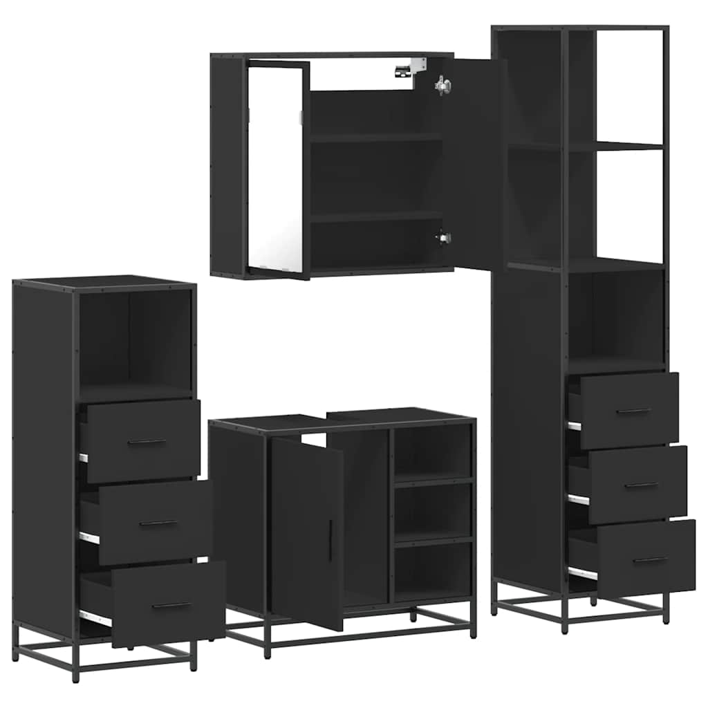 vidaXL 4 Piece Bathroom Furniture Set Black Engineered Wood