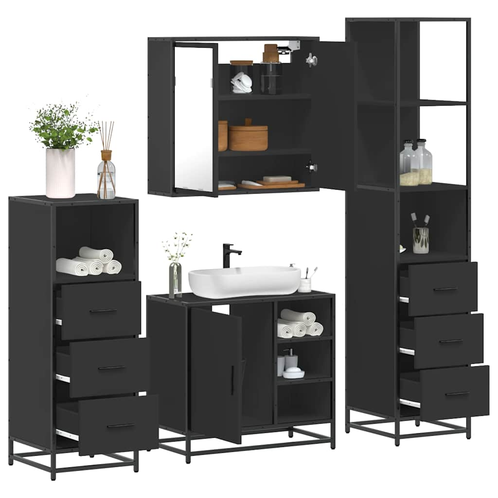 vidaXL 4 Piece Bathroom Furniture Set Black Engineered Wood