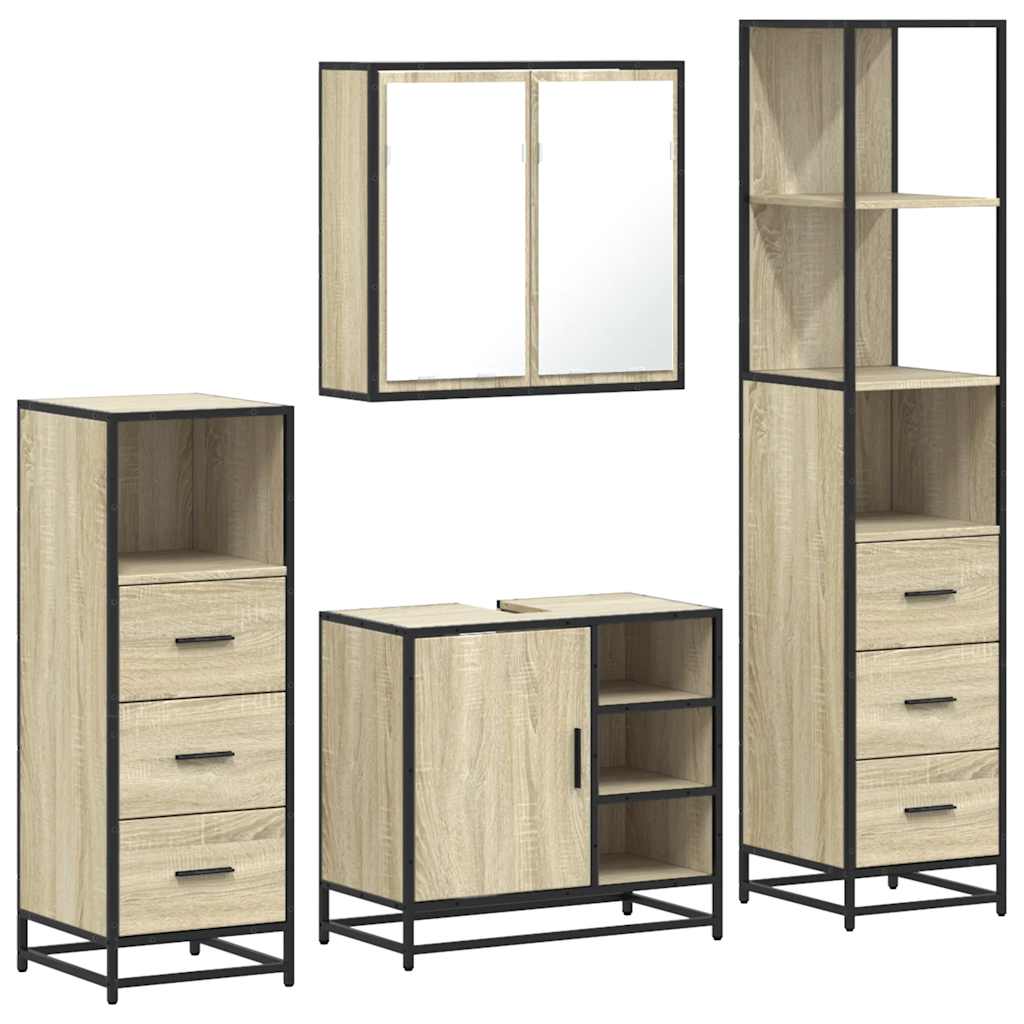 vidaXL 4 Piece Bathroom Furniture Set Sonoma Oak Engineered Wood