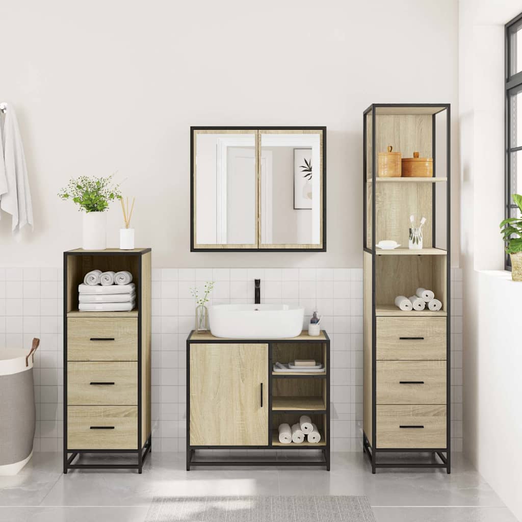 vidaXL 4 Piece Bathroom Furniture Set Sonoma Oak Engineered Wood