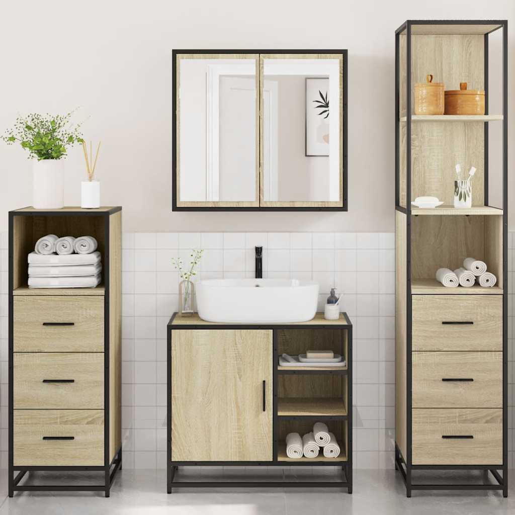 vidaXL 4 Piece Bathroom Furniture Set Sonoma Oak Engineered Wood