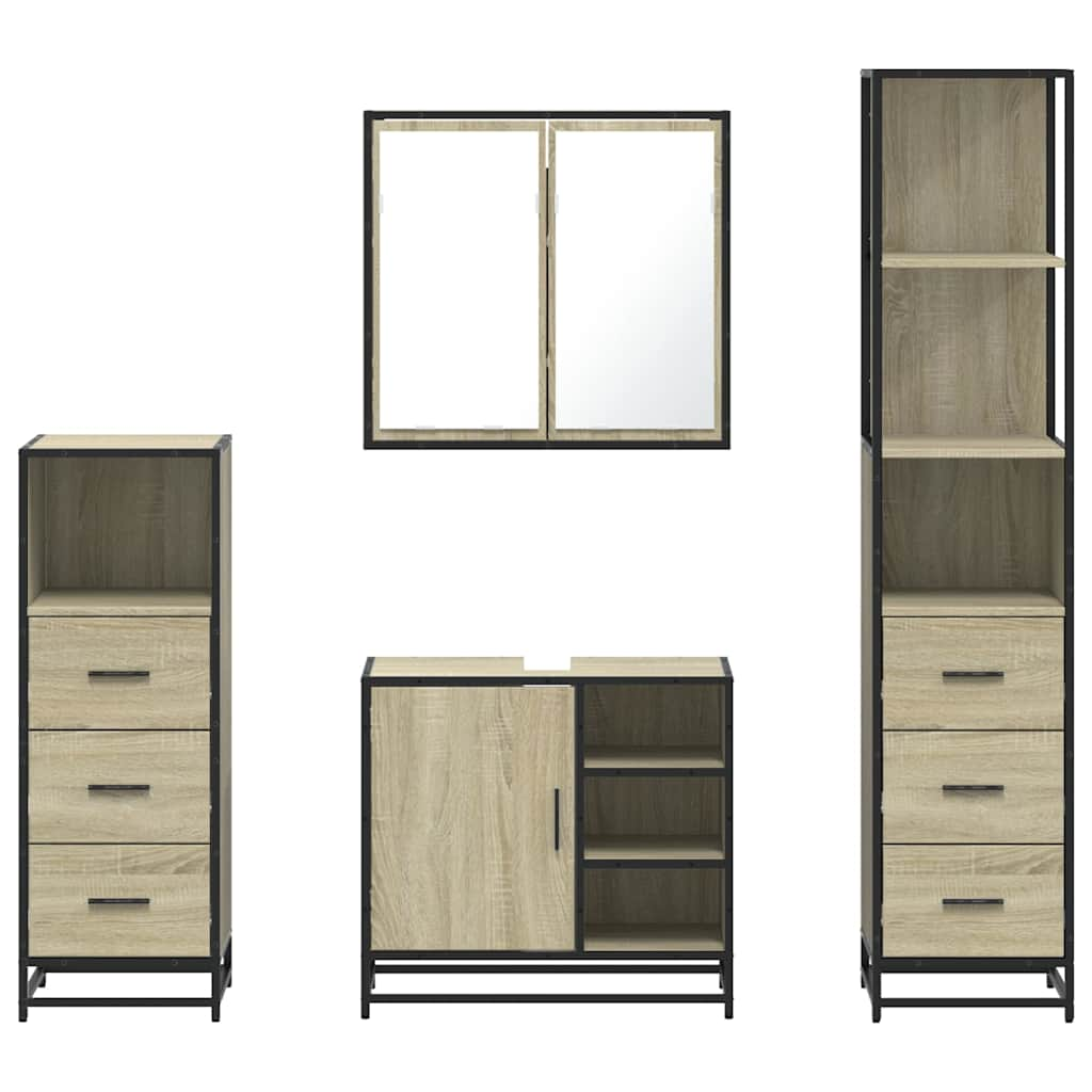 vidaXL 4 Piece Bathroom Furniture Set Sonoma Oak Engineered Wood