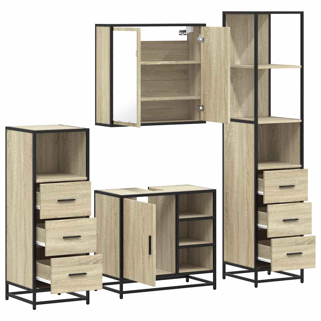 vidaXL 4 Piece Bathroom Furniture Set Sonoma Oak Engineered Wood