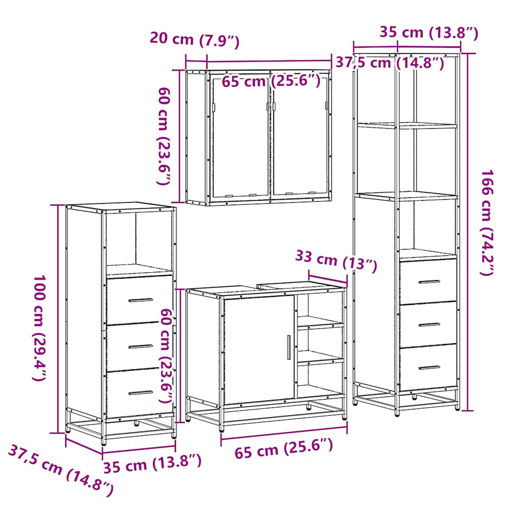 vidaXL 4 Piece Bathroom Furniture Set Sonoma Oak Engineered Wood