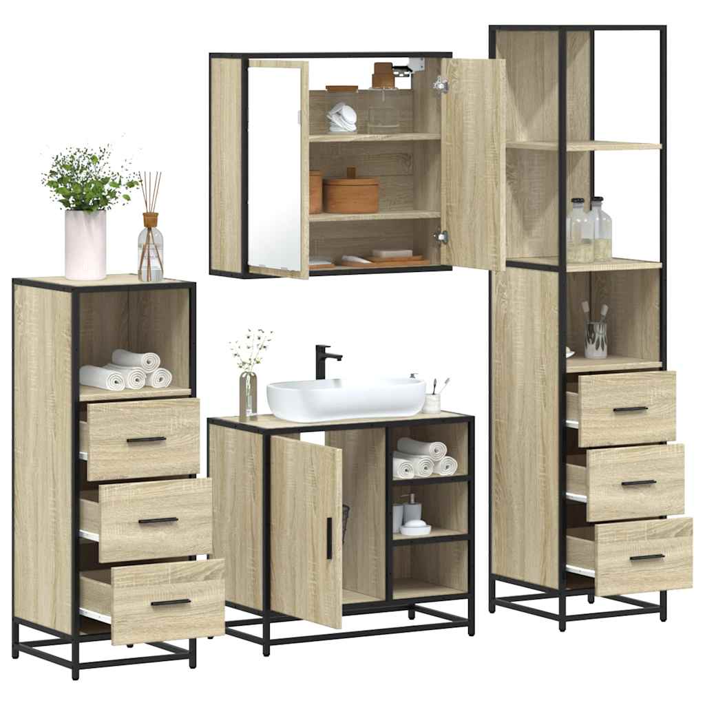 vidaXL 4 Piece Bathroom Furniture Set Sonoma Oak Engineered Wood