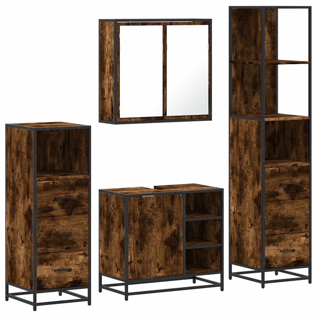 vidaXL 4 Piece Bathroom Furniture Set Smoked Oak Engineered Wood