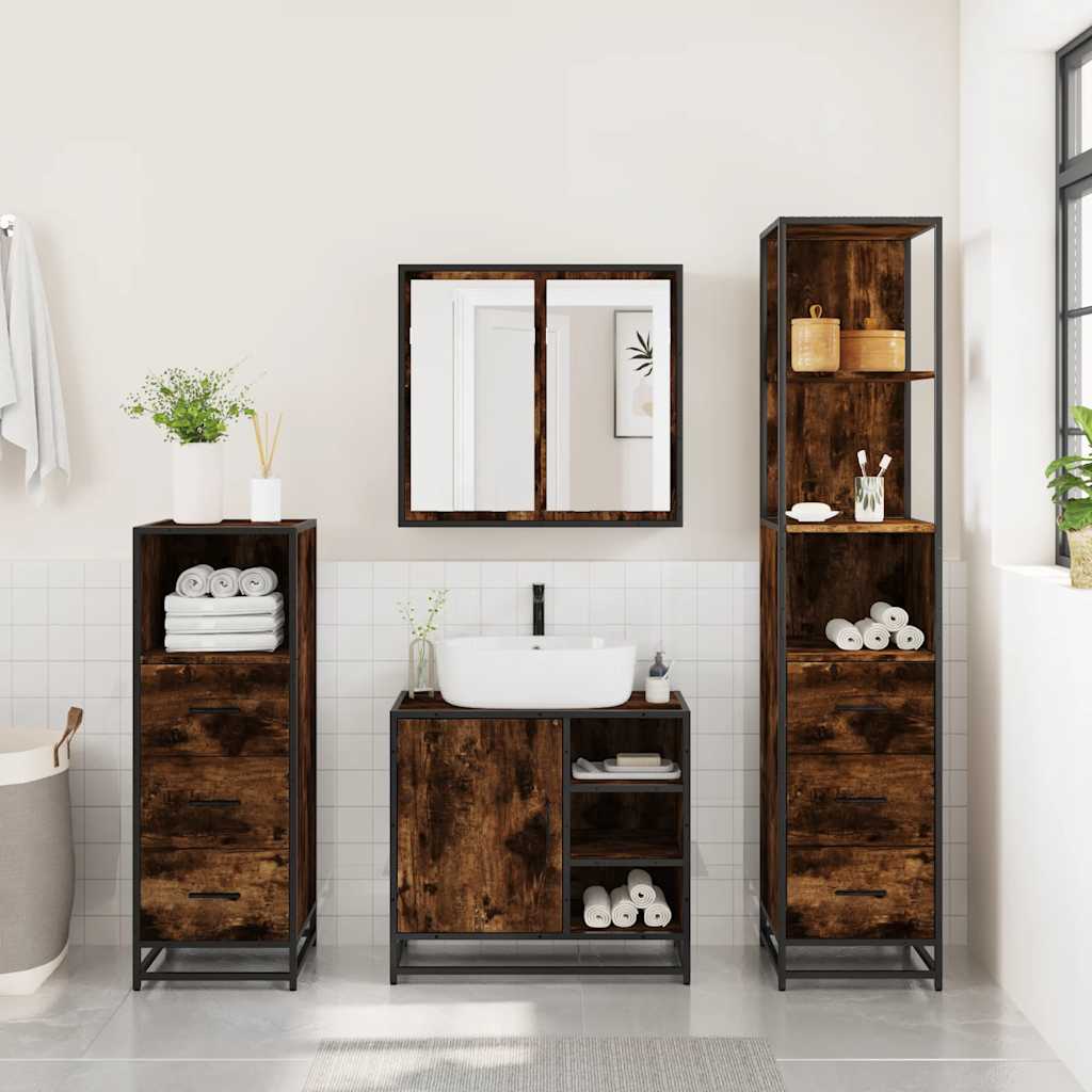 vidaXL 4 Piece Bathroom Furniture Set Smoked Oak Engineered Wood