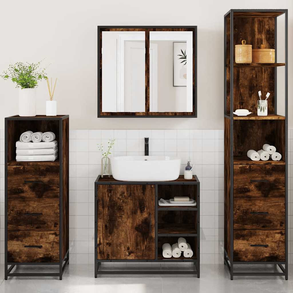 vidaXL 4 Piece Bathroom Furniture Set Smoked Oak Engineered Wood