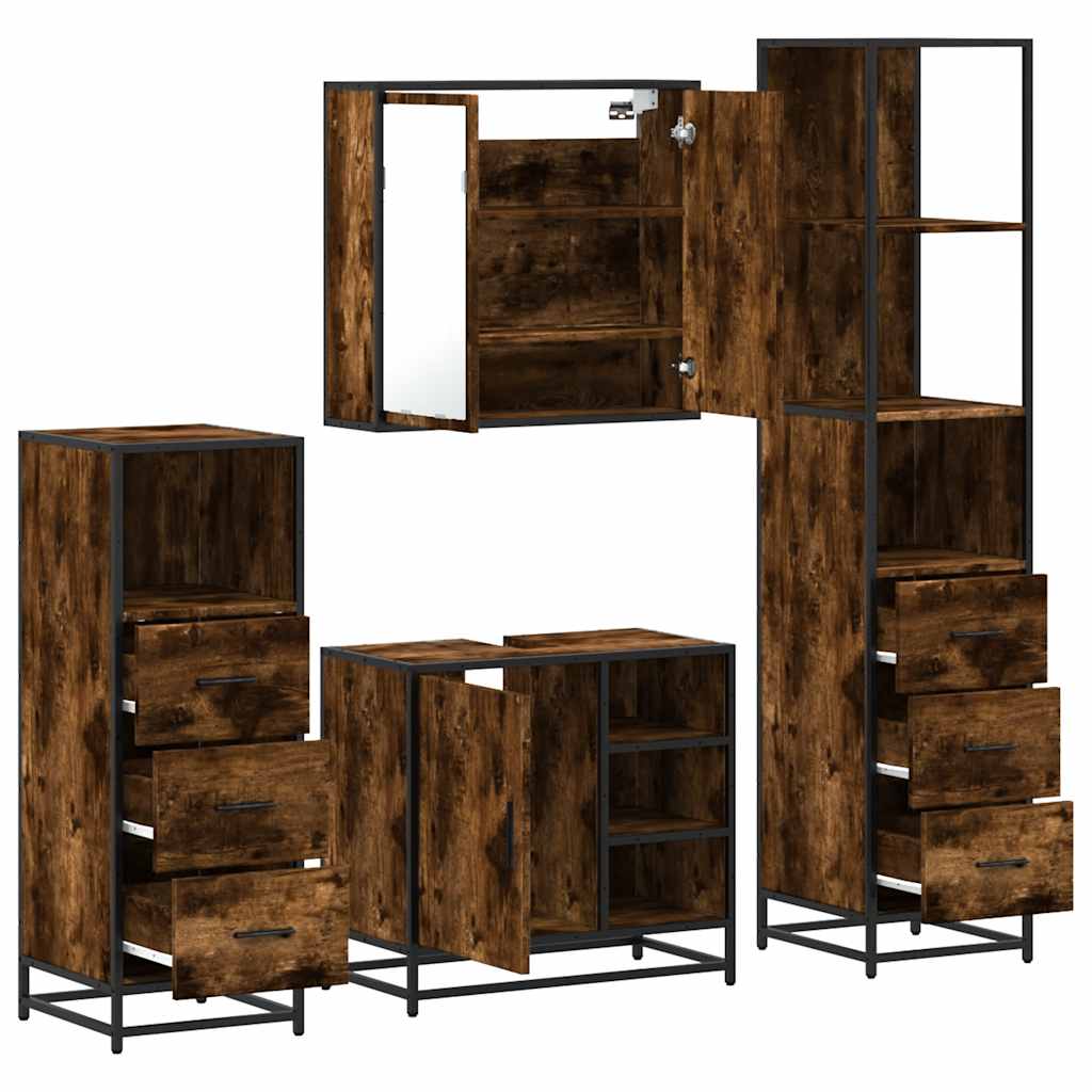 vidaXL 4 Piece Bathroom Furniture Set Smoked Oak Engineered Wood