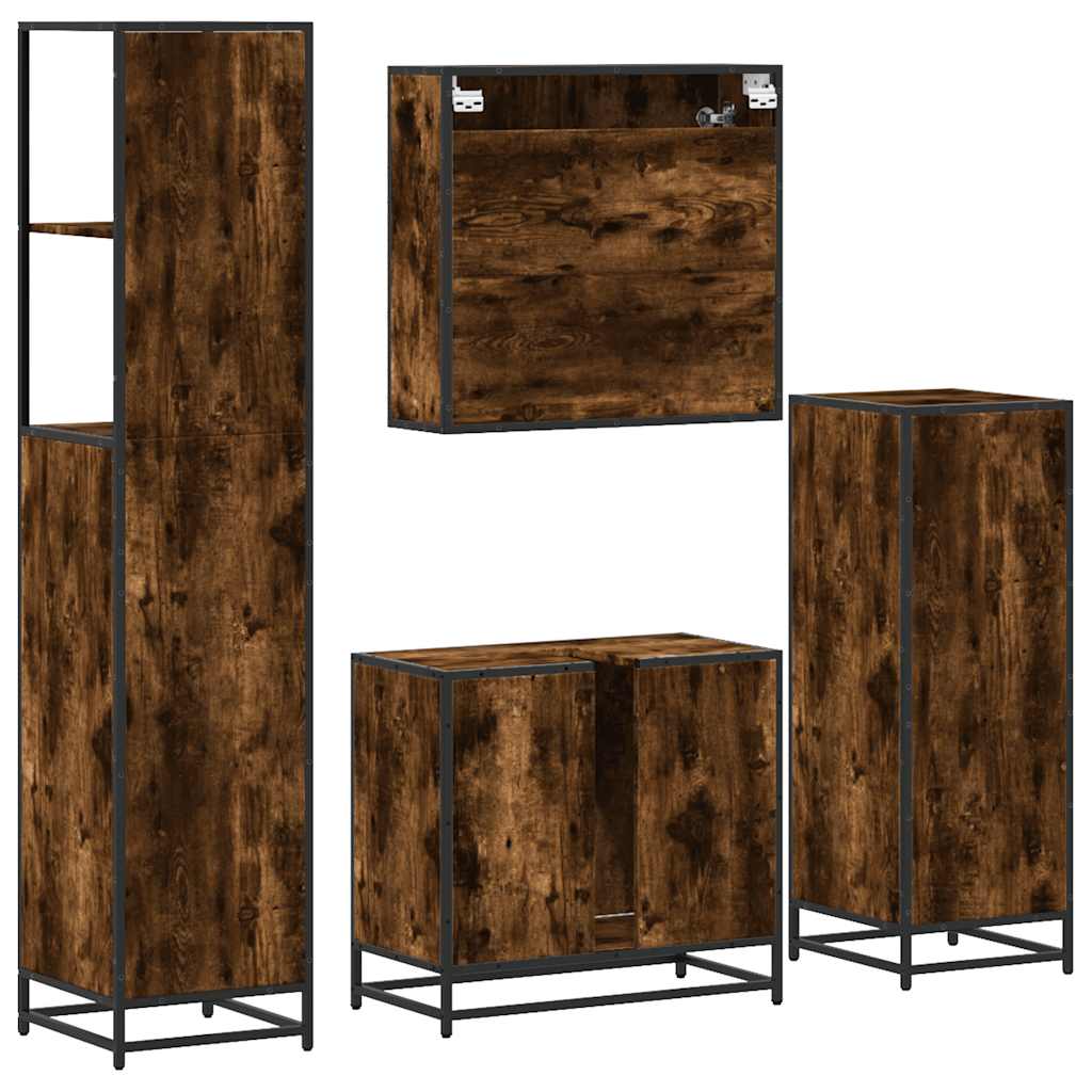 vidaXL 4 Piece Bathroom Furniture Set Smoked Oak Engineered Wood