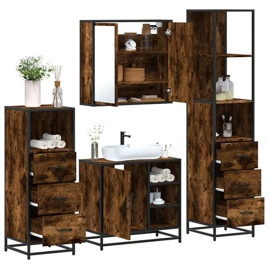 vidaXL 4 Piece Bathroom Furniture Set Smoked Oak Engineered Wood