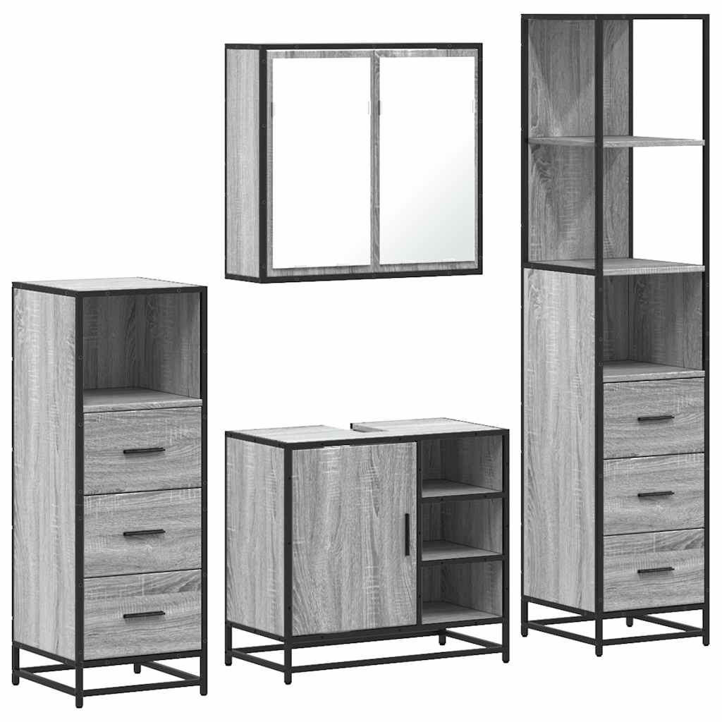 vidaXL 4 Piece Bathroom Furniture Set Grey Sonoma Engineered Wood