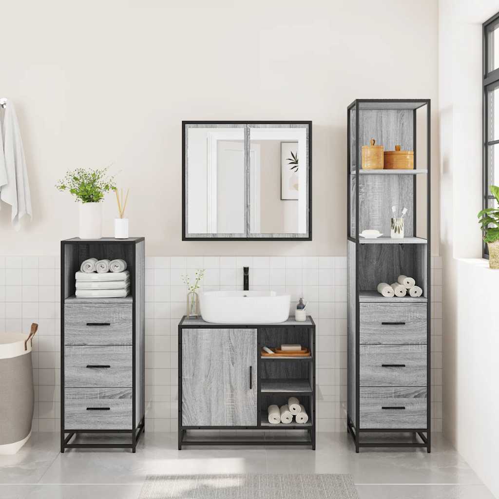 vidaXL 4 Piece Bathroom Furniture Set Grey Sonoma Engineered Wood