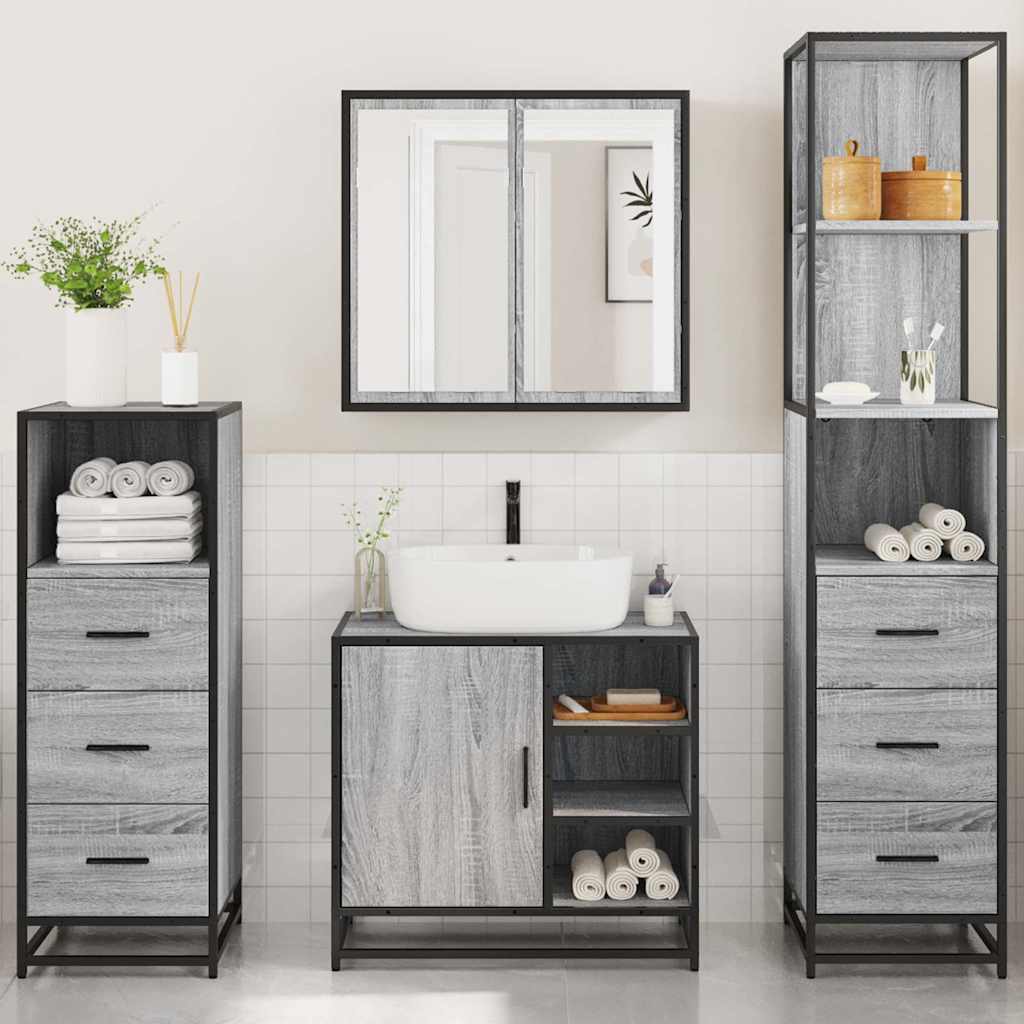 vidaXL 4 Piece Bathroom Furniture Set Grey Sonoma Engineered Wood