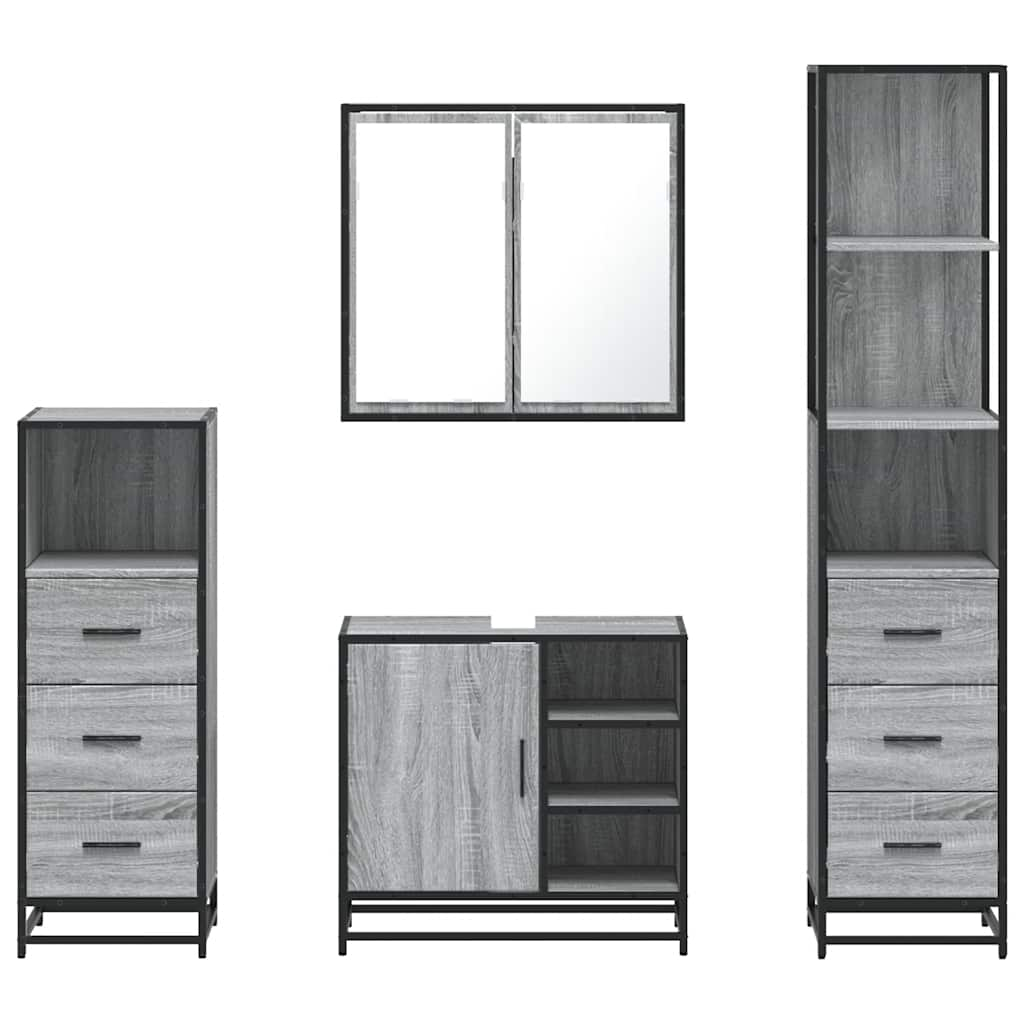 vidaXL 4 Piece Bathroom Furniture Set Grey Sonoma Engineered Wood