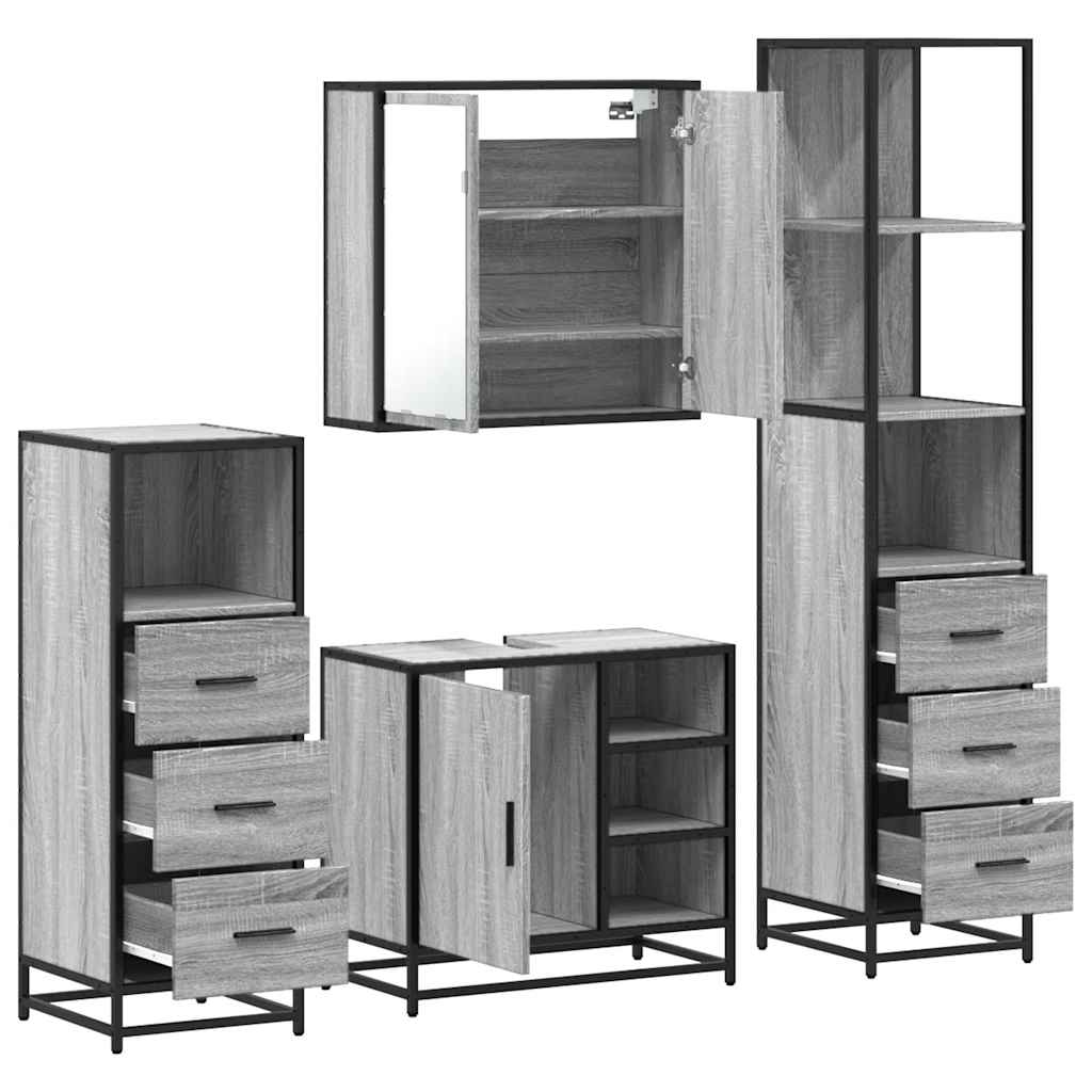 vidaXL 4 Piece Bathroom Furniture Set Grey Sonoma Engineered Wood