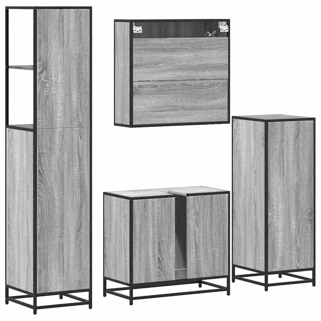 vidaXL 4 Piece Bathroom Furniture Set Grey Sonoma Engineered Wood