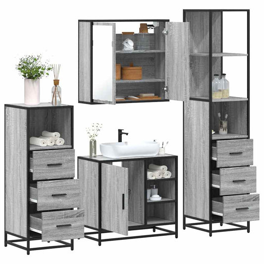 vidaXL 4 Piece Bathroom Furniture Set Grey Sonoma Engineered Wood