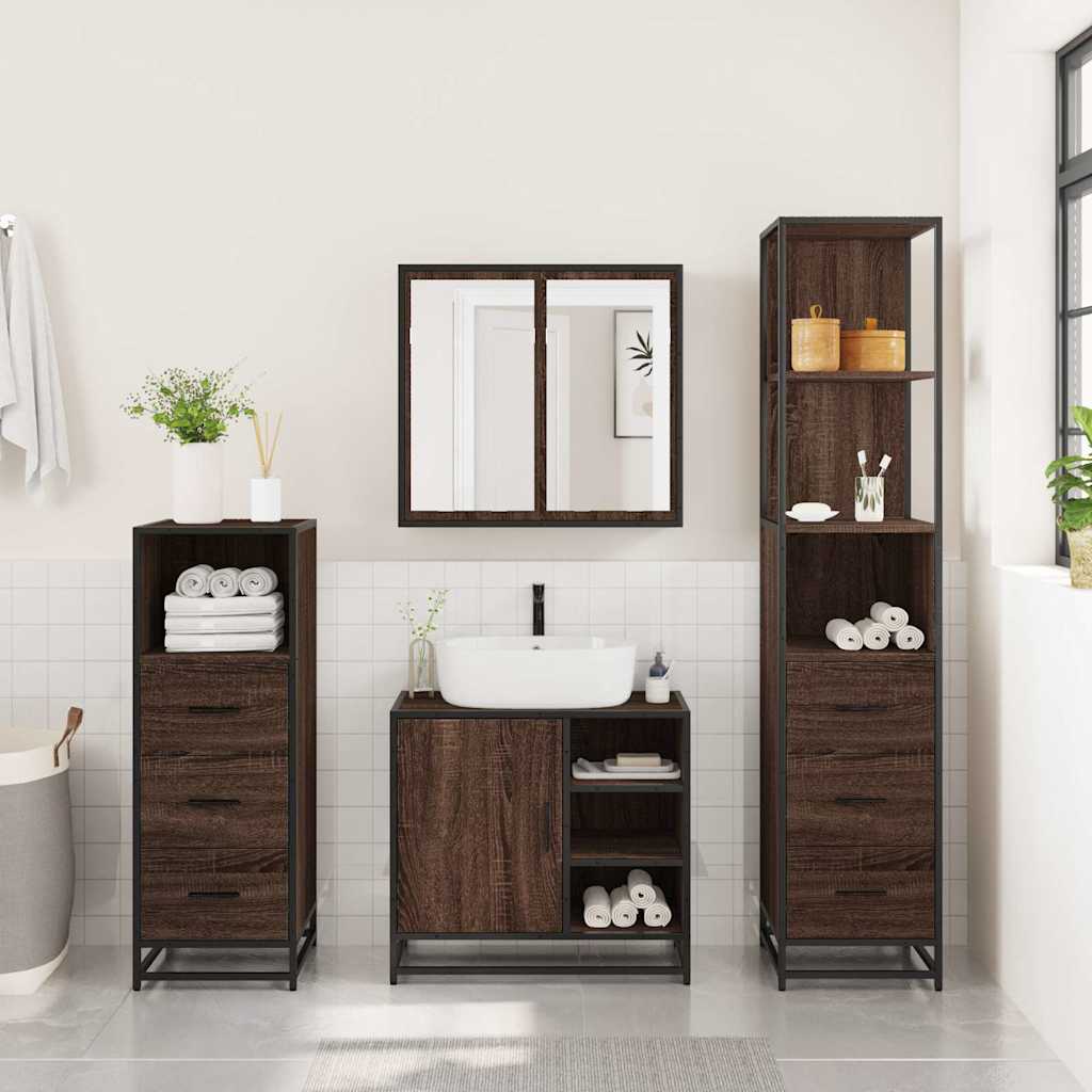 vidaXL 4 Piece Bathroom Furniture Set Brown Oak Engineered Wood