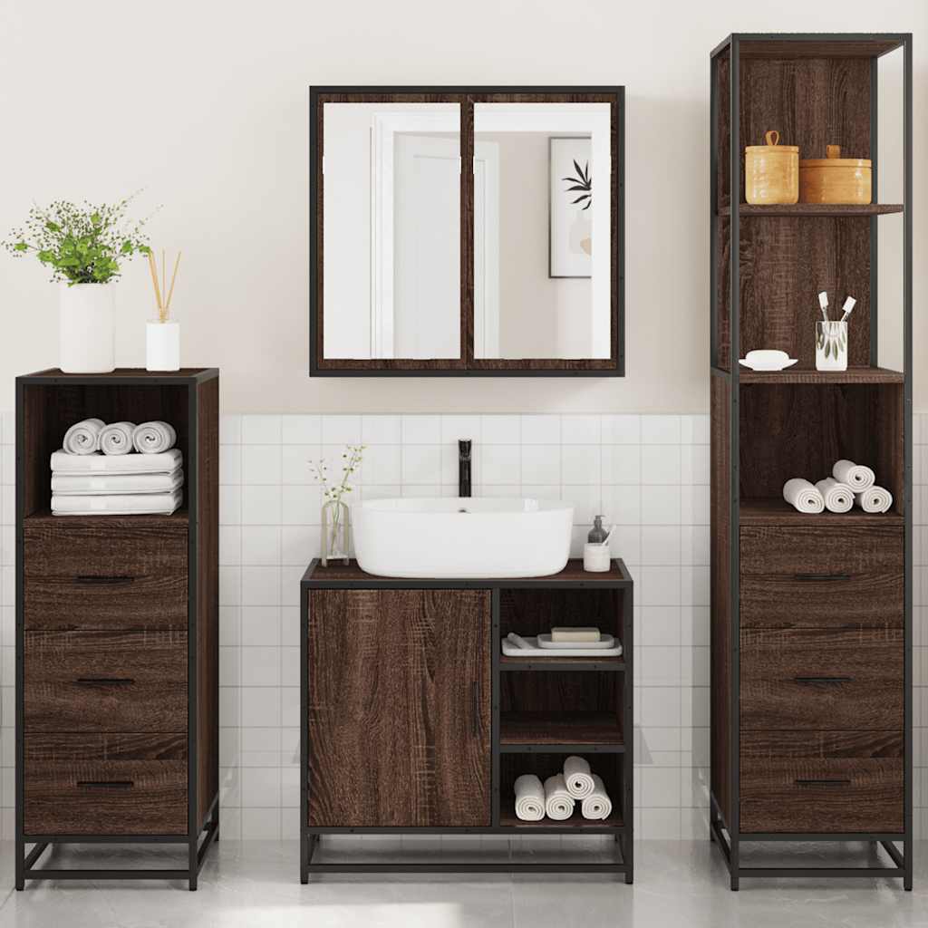 vidaXL 4 Piece Bathroom Furniture Set Brown Oak Engineered Wood