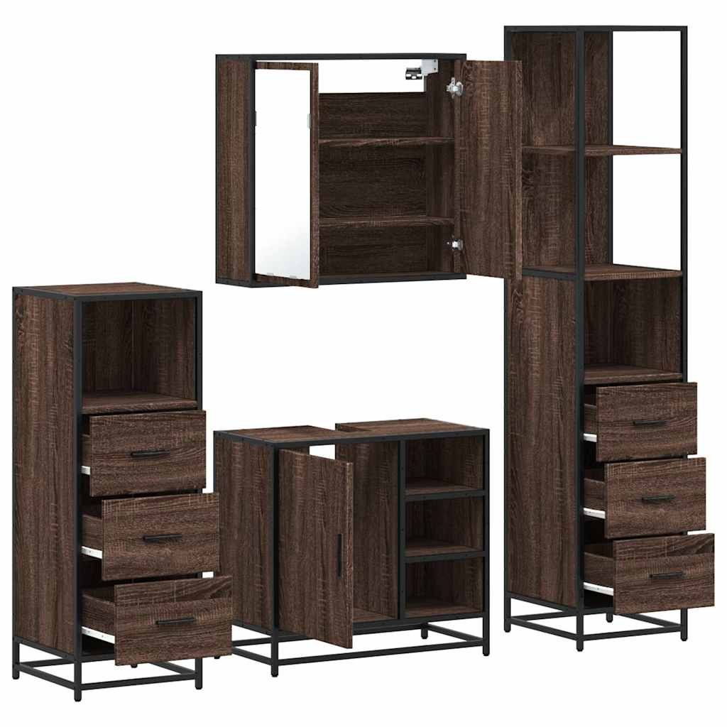 vidaXL 4 Piece Bathroom Furniture Set Brown Oak Engineered Wood