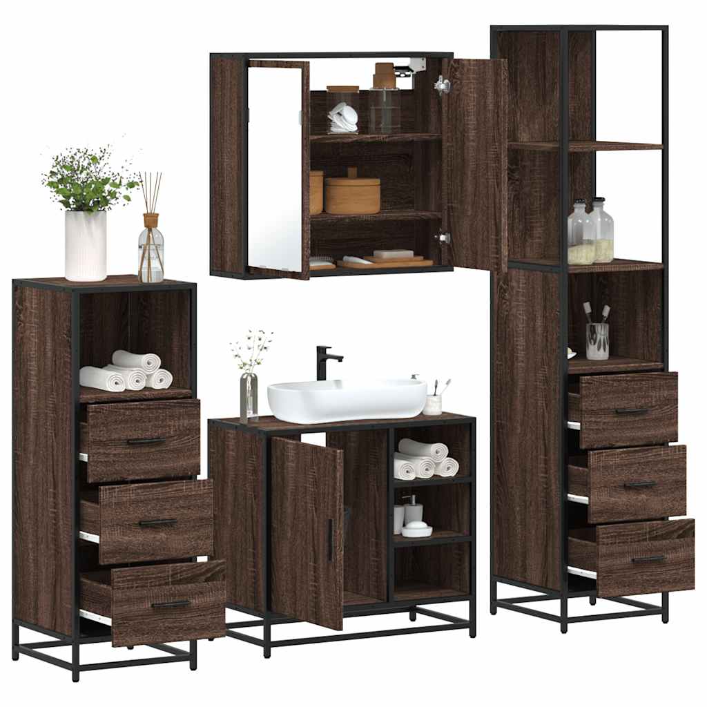 vidaXL 4 Piece Bathroom Furniture Set Brown Oak Engineered Wood