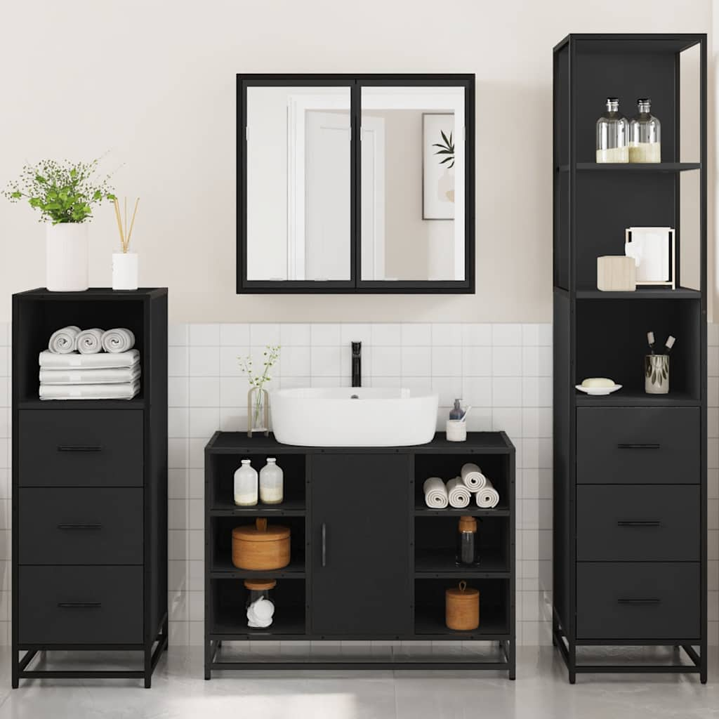 vidaXL 4 Piece Bathroom Furniture Set Black Engineered Wood