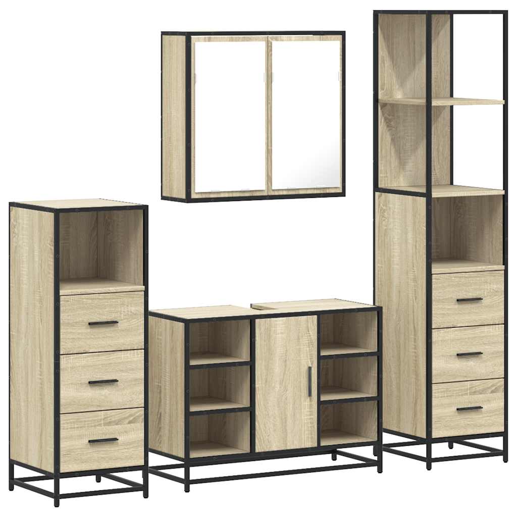 vidaXL 4 Piece Bathroom Furniture Set Sonoma Oak Engineered Wood