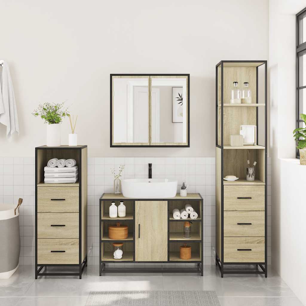 vidaXL 4 Piece Bathroom Furniture Set Sonoma Oak Engineered Wood