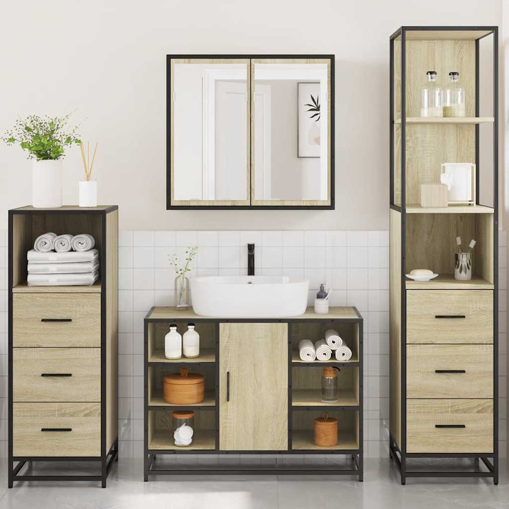 vidaXL 4 Piece Bathroom Furniture Set Sonoma Oak Engineered Wood