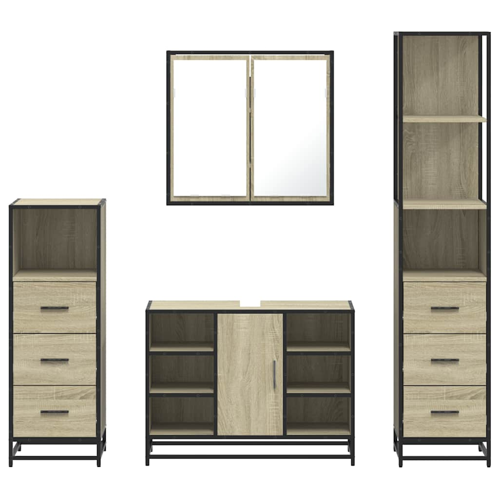 vidaXL 4 Piece Bathroom Furniture Set Sonoma Oak Engineered Wood