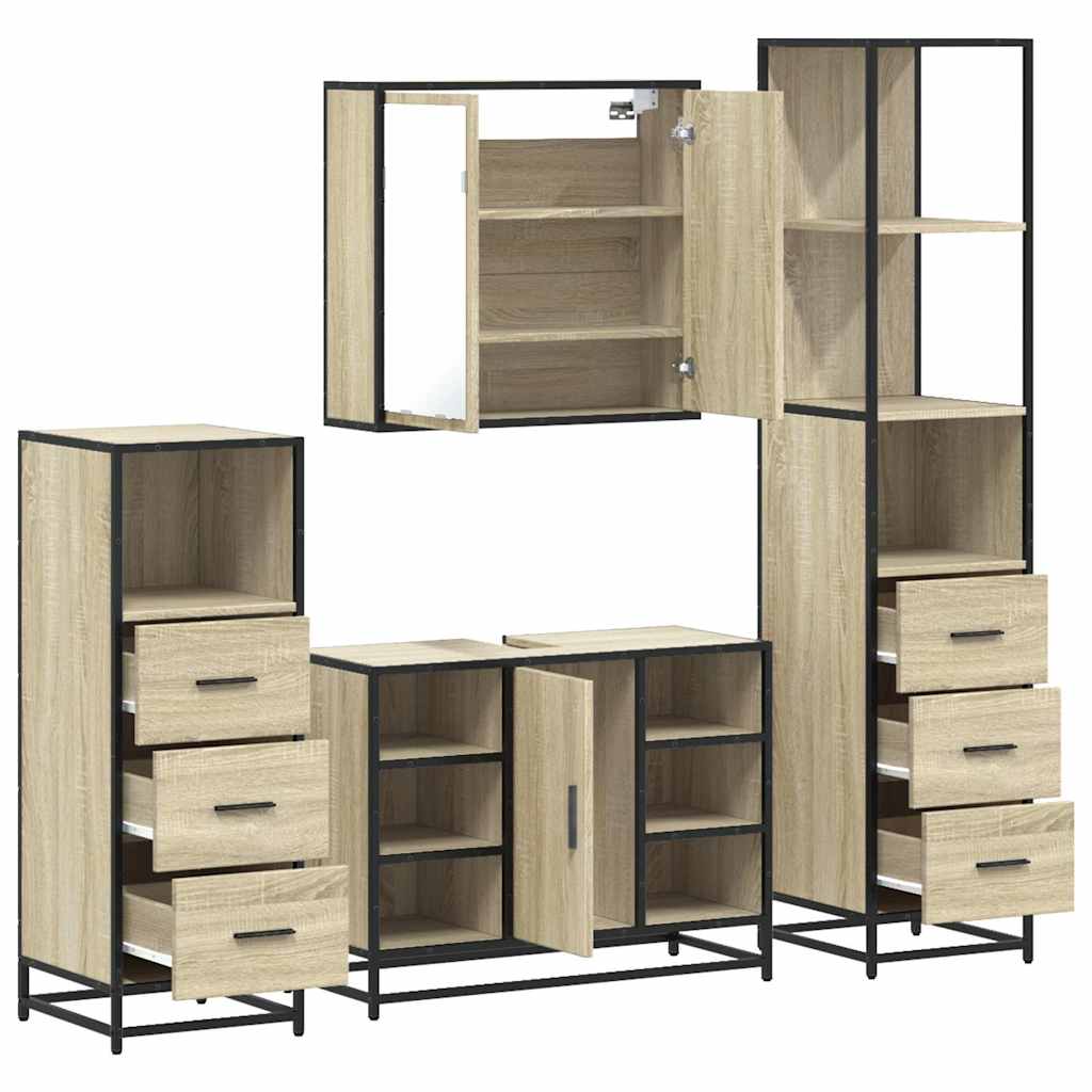 vidaXL 4 Piece Bathroom Furniture Set Sonoma Oak Engineered Wood