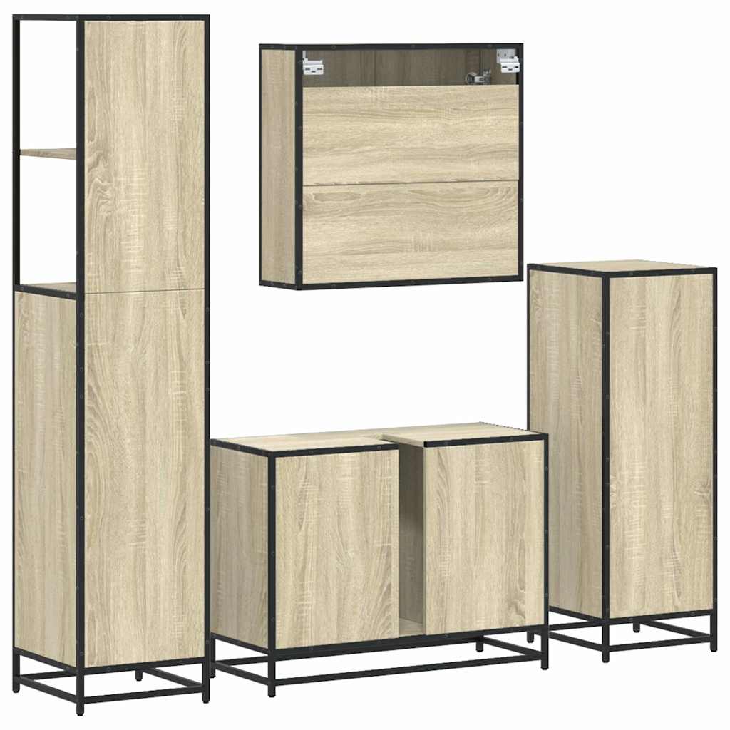 vidaXL 4 Piece Bathroom Furniture Set Sonoma Oak Engineered Wood