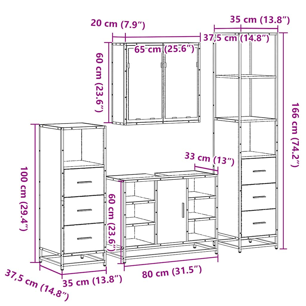 vidaXL 4 Piece Bathroom Furniture Set Sonoma Oak Engineered Wood