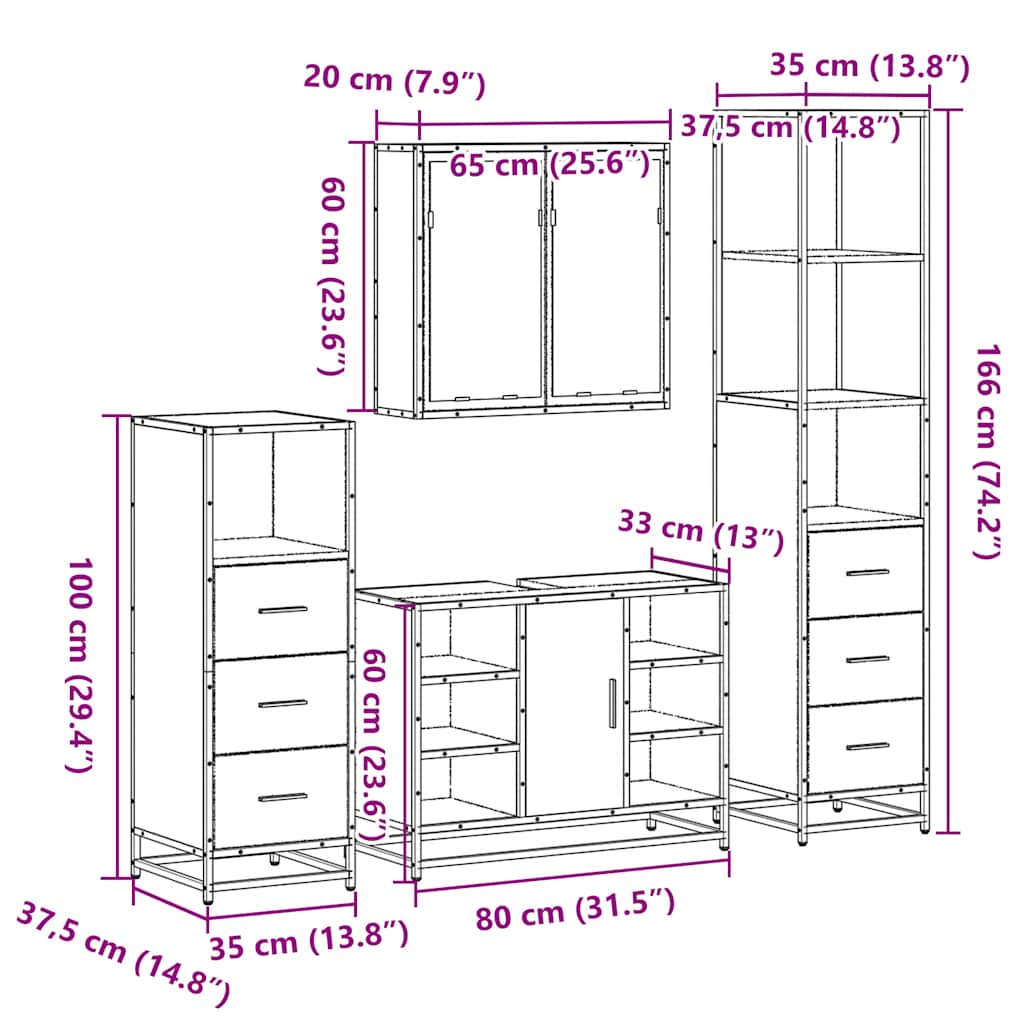 4 Piece Bathroom Furniture Set Sonoma Oak Engineered Wood