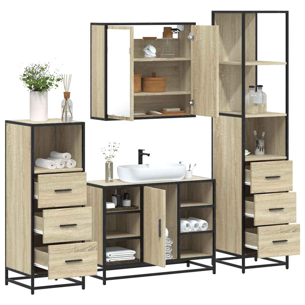 vidaXL 4 Piece Bathroom Furniture Set Sonoma Oak Engineered Wood