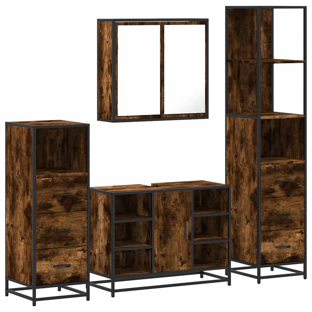 vidaXL 4 Piece Bathroom Furniture Set Smoked Oak Engineered Wood