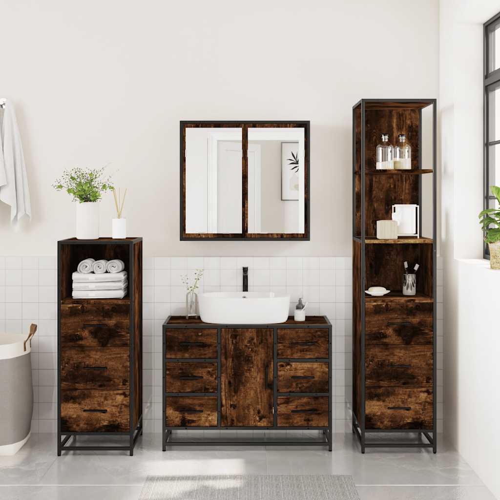 vidaXL 4 Piece Bathroom Furniture Set Smoked Oak Engineered Wood