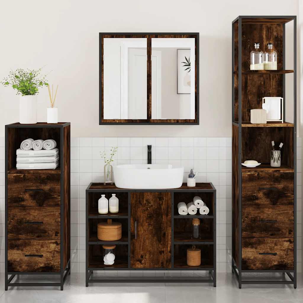 vidaXL 4 Piece Bathroom Furniture Set Smoked Oak Engineered Wood