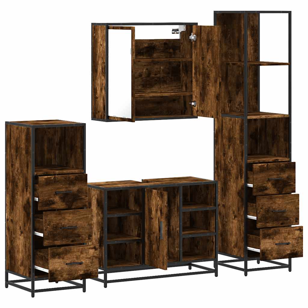 vidaXL 4 Piece Bathroom Furniture Set Smoked Oak Engineered Wood