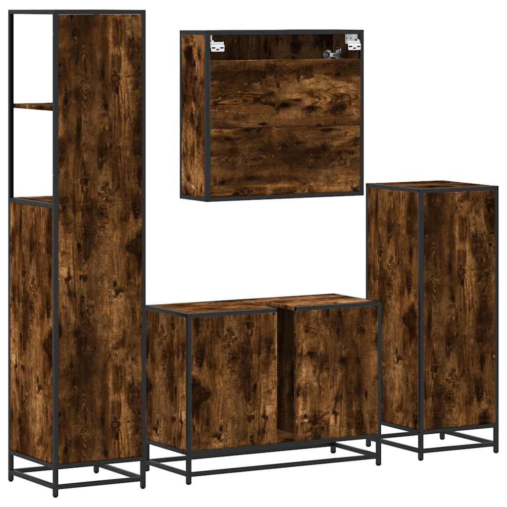 vidaXL 4 Piece Bathroom Furniture Set Smoked Oak Engineered Wood