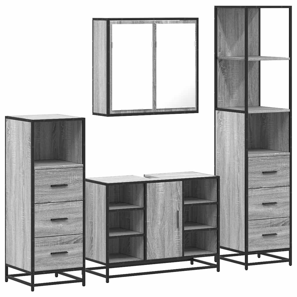 vidaXL 4 Piece Bathroom Furniture Set Grey Sonoma Engineered Wood