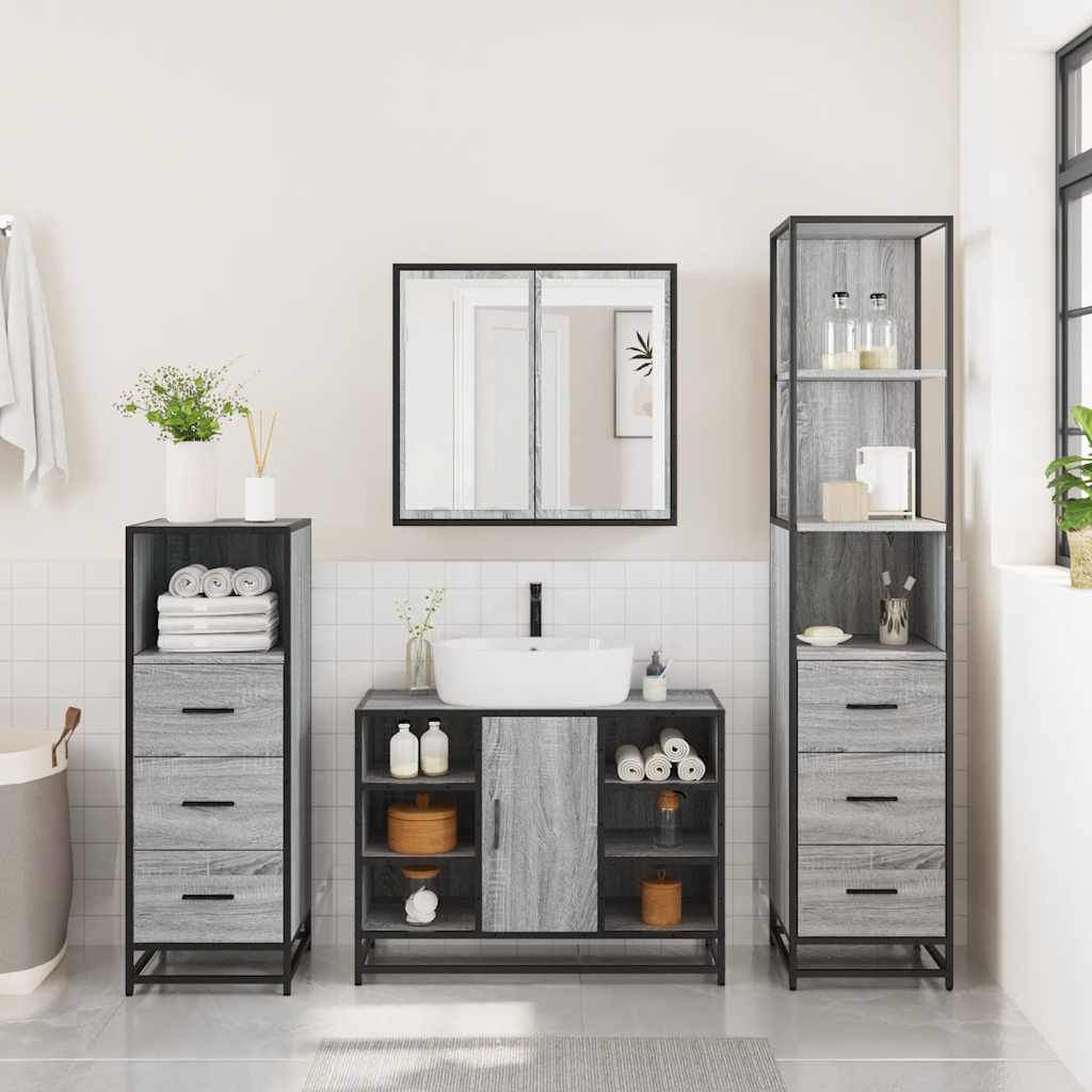 vidaXL 4 Piece Bathroom Furniture Set Grey Sonoma Engineered Wood