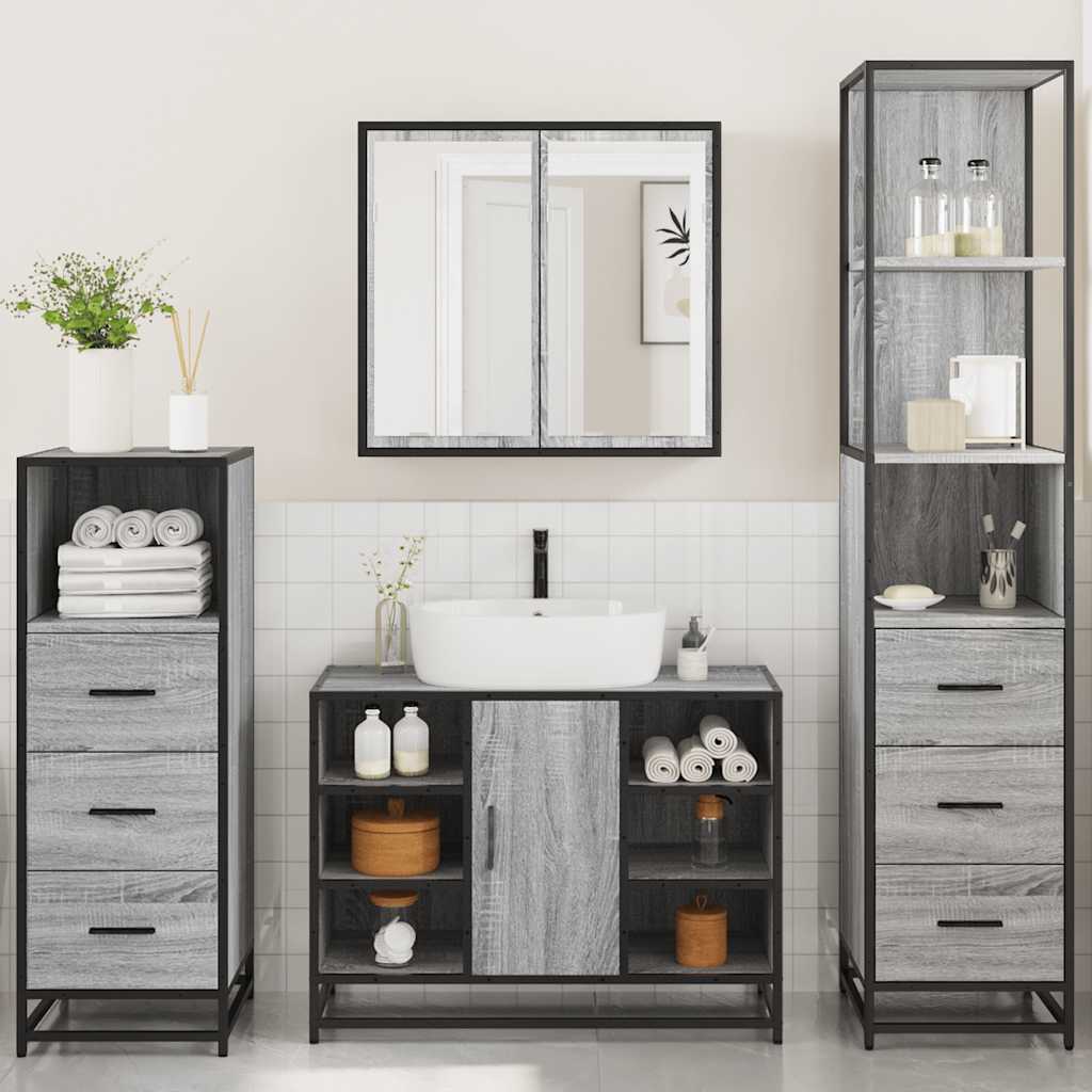 vidaXL 4 Piece Bathroom Furniture Set Grey Sonoma Engineered Wood