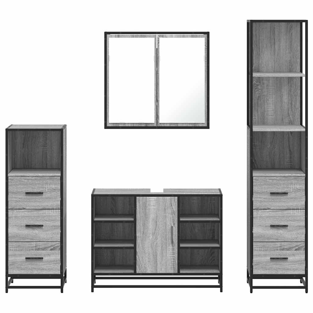 vidaXL 4 Piece Bathroom Furniture Set Grey Sonoma Engineered Wood